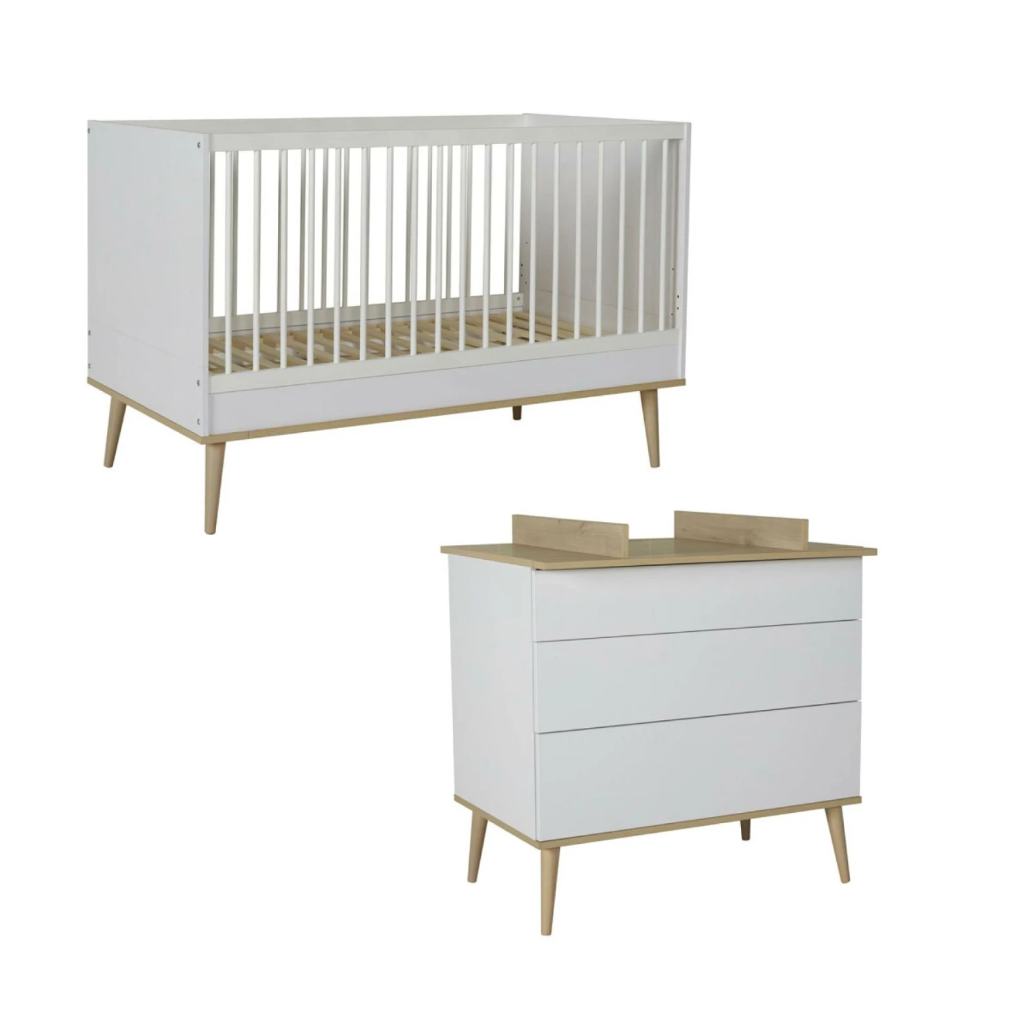 Chambre Duo Lit Bébé 70x140 Cm + Commode Avec Plan à Langer Flow White & Oak 3 Chambre Duo Lit Bébé 70x140 Cm + Commode Avec Plan à Langer Flow White & Oak
