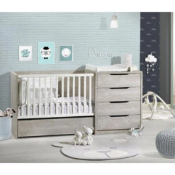 Chambre Duo Lit évolutif Bébé Combiné 60x120 Cm En 90x190 Cm + Armoire Loft Bois -Magasin De Périphériques Pour Enfants chambre lit combine armoire loft bois sauthon meubles OC