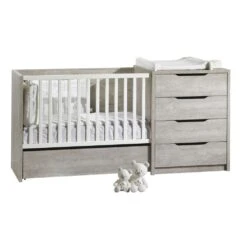 Chambre Duo Lit évolutif Bébé Combiné 60x120 Cm En 90x190 Cm + Armoire Loft Bois -Magasin De Périphériques Pour Enfants chambre lit combine armoire loft bois sauthon meubles OH