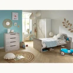Chambre Duo Lit évolutif Bébé Combiné 60x120 Cm En 90x190 Cm + Armoire Loft Bois -Magasin De Périphériques Pour Enfants chambre lit combine armoire loft bois sauthon meubles OI