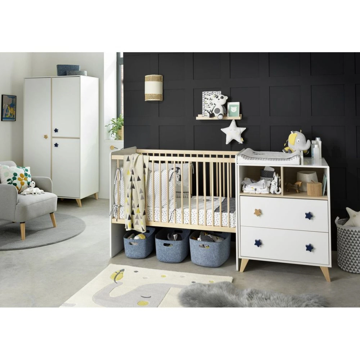 Chambre Duo Lit évolutif Bébé Combiné 60x120 Cm En 90x190 Cm + Armoire Oslo Etoile 3 Chambre Duo Lit évolutif Bébé Combiné 60x120 Cm En 90x190 Cm + Armoire Oslo Etoile