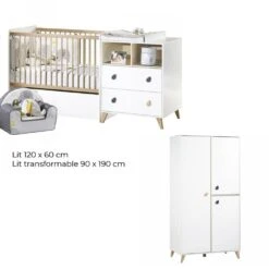 Chambre Duo Lit évolutif Bébé Combiné 60x120 Cm En 90x190 Cm + Armoire Oslo Goutte -Magasin De Périphériques Pour Enfants chambre lit combine armoire oslo goutte sauthon meubles OH