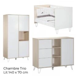 Chambre Trio Lit évolutif Bébé Little Big Bed 70x140 Cm + Armoire + Commode Happy -Magasin De Périphériques Pour Enfants chambre trio lit little big bed 140 x 70 commode armoire happy sauthon meubles OK