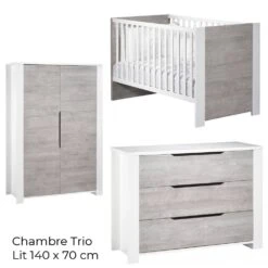 Chambre Trio Lit évolutif Bébé Little Big Bed 70x140 Cm + Armoire + Commode Loft Bois -Magasin De Périphériques Pour Enfants chambre trio lit little big bed 140 x 70 commode armoire loft bois sauthon meubles OD