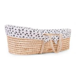 Childhome Couffin Panier Moise Natural + Matelas + Habillage Jersey Léopard -Magasin De Périphériques Pour Enfants panier moise soft cornhusk natural matelas habbilage jersey leopard childhome OC