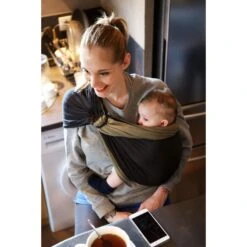 Petite écharpe De Portage Sans Nœud Anthracite Et Olive -Magasin De Périphériques Pour Enfants petite echarpe sans noeud anthraciteolive love radius OC