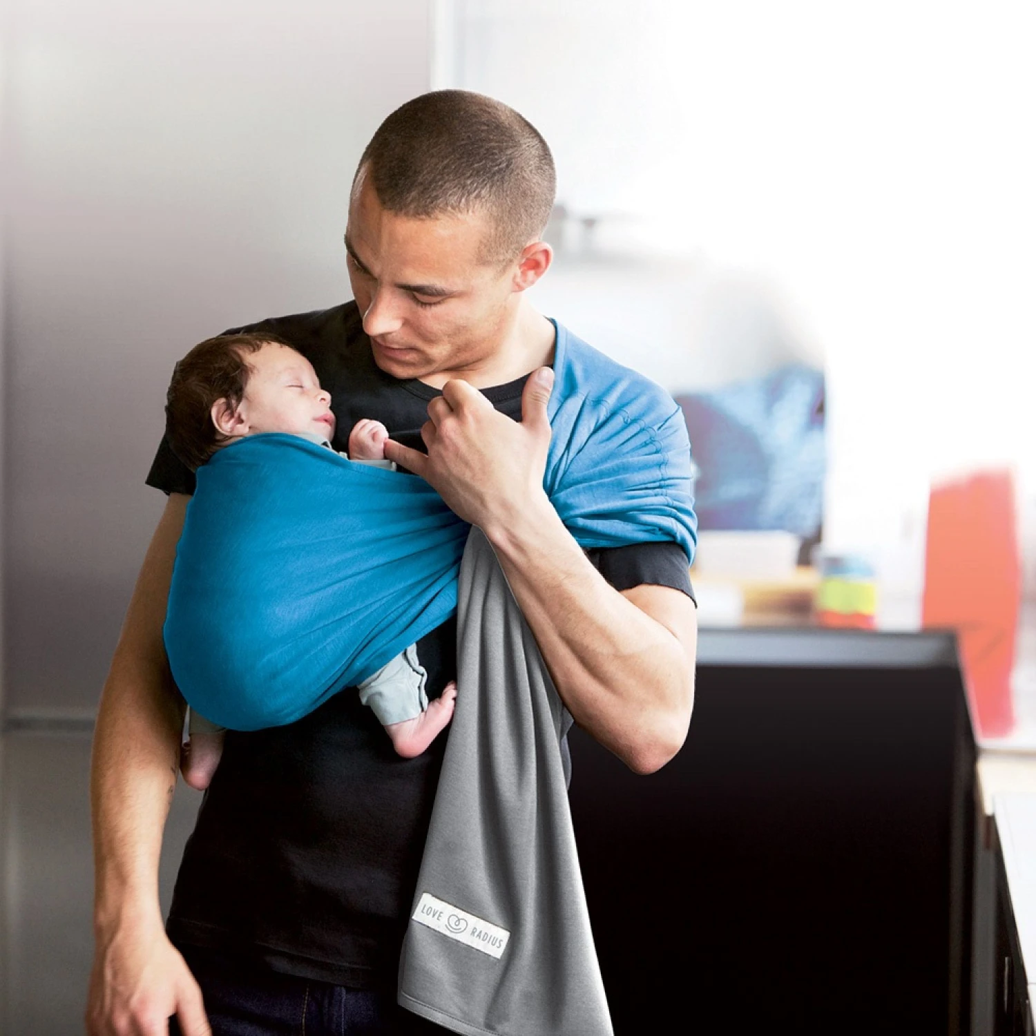 Petite écharpe De Portage Sans Nœud Chiné Et Bleu Canard 7 Petite écharpe De Portage Sans Nœud Chiné Et Bleu Canard – Image 5