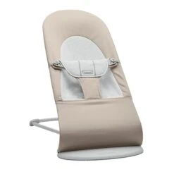 BabyBjörn Transat Bébé Balance Soft Coton Et Jersey Beige Et Gris Cadre Gris Clair