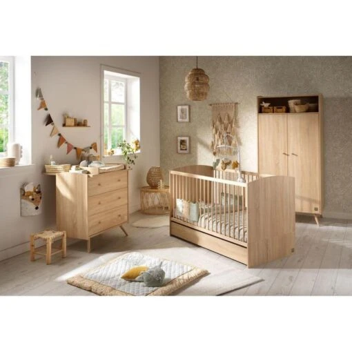 Chambre Trio Lit Bébé 60x120 Cm + Commode 3 Tiroirs + Armoire Access Bois -Magasin De Périphériques Pour Enfants trio lit bebe 120x60 commode 3 tiroirs armoire access bois sauthon meubles OA